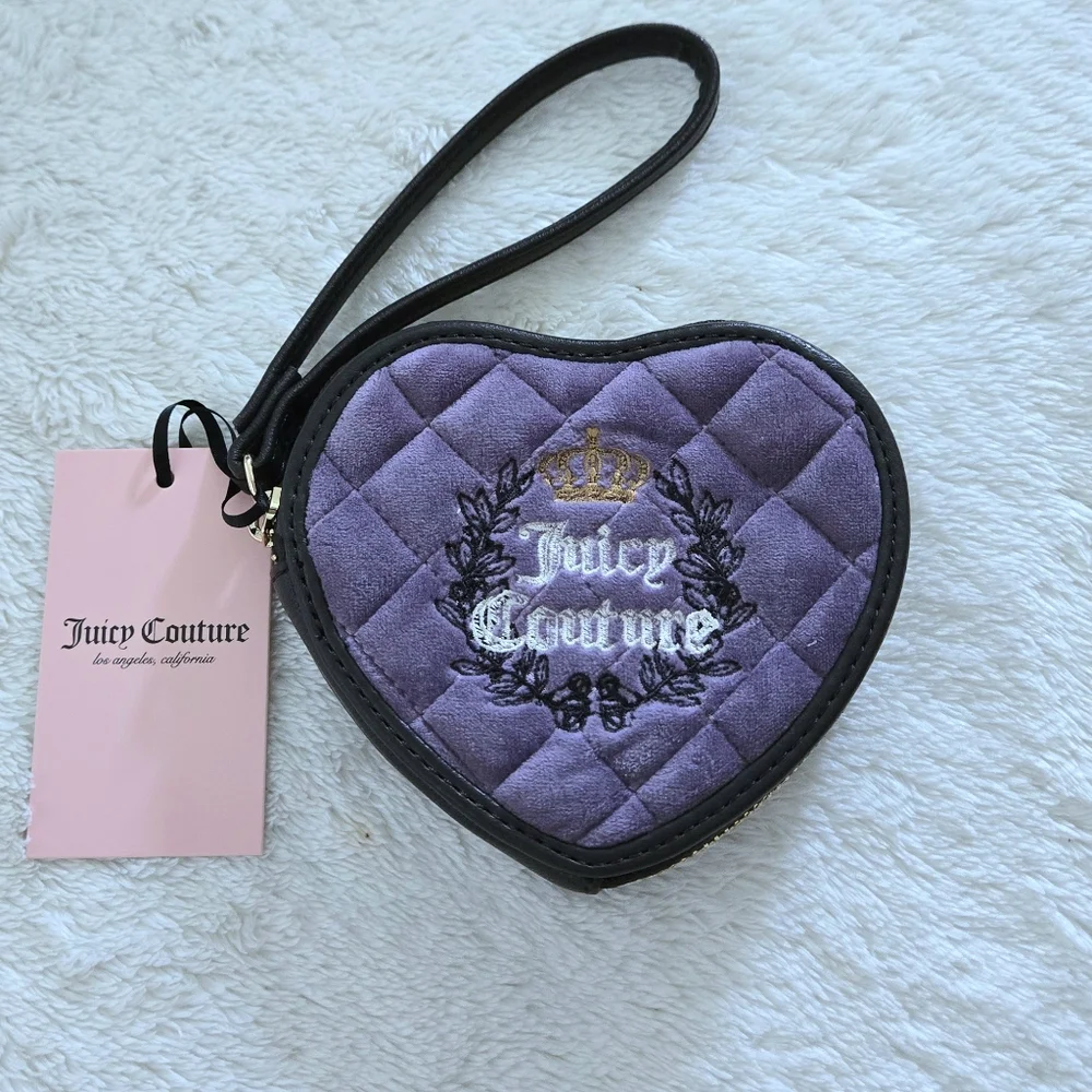 Juicy🍊 Couture Dusty Violet💜 Royal👑 Couture Heart🩷 Zip Around Coin Purse - Picture 1 of 16
